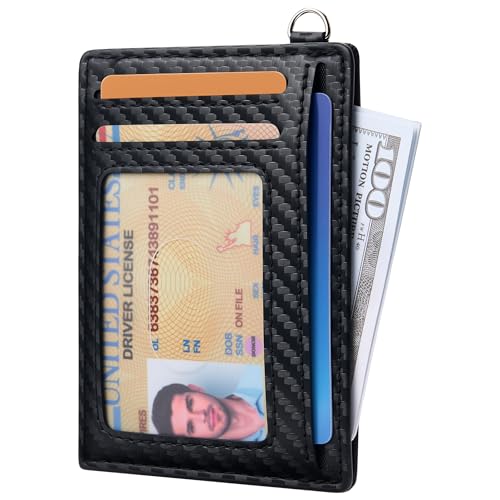 Image of Mayski Slim Wallet, Credit Card Holder for Women, Minimalist Front Pocket RFID Blocking Card Cases, Small Wallet Women Men(Carbon Fiber Black)