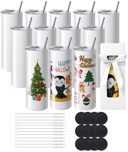 VEVOR Paquete de 12 Vasos de Sublimación Vaso Vacío de 20 oz 591,...