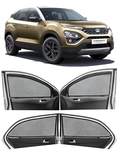 Image of Autofact Magnetic Car Sunshades Compatible with Tata Harrier (Set of 4) - Easy Installation, UV Protection, Keeps Car Cool (Front 2 with Zippers for Easy Access, Rear 2 Without Zippers)