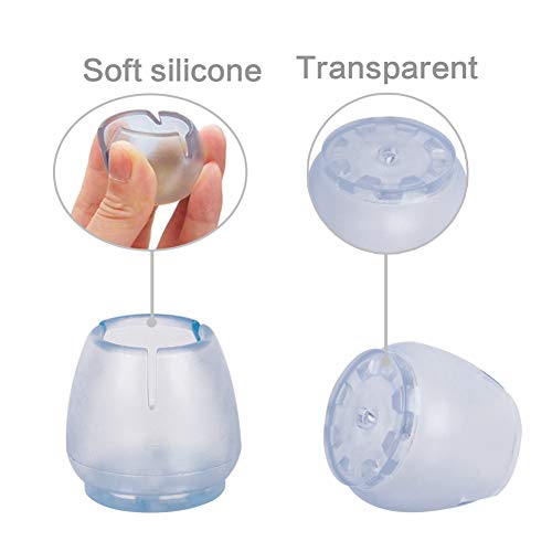 16 Pack Chair Leg Caps Silicone Floor Protector Round Furniture Table Feet Covers Without Felt Pads,Fit Round Diameter 0.99" - 1.14", Transparent