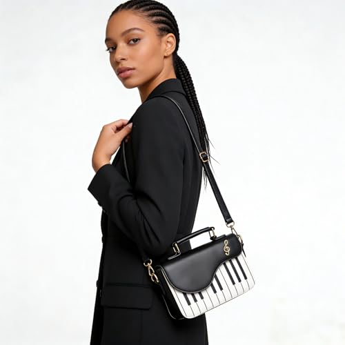 Bolso Satchel con Diseño de Piano y Notas Musicales miniatura 2
