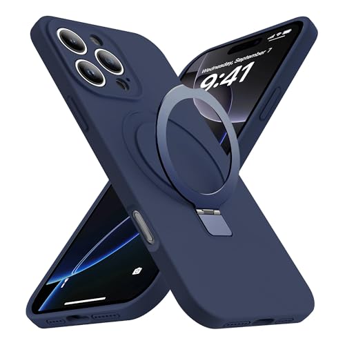 Eligo for iPhone 16 Pro Max Case Compatible with MagSafe with Magnetic Invisible Stand Shockproof Military-Grade ProtectionSilicone Phone Cover with Kickstand for Apple 16 Pro Max (Navy Blue)