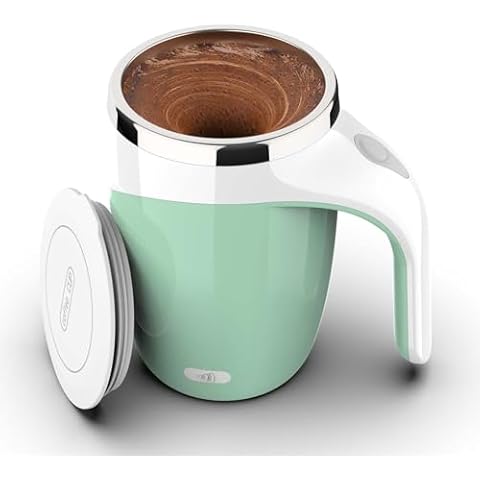 CYANLUX Self Stirring Coffee Mug, Automatic Magnetic Stirring Coffee Mug, Rechargeable Stainless Steel Coffee Mug Electric Mixing Cup with Lid for Coffee Milk Tea (Green) Cover
