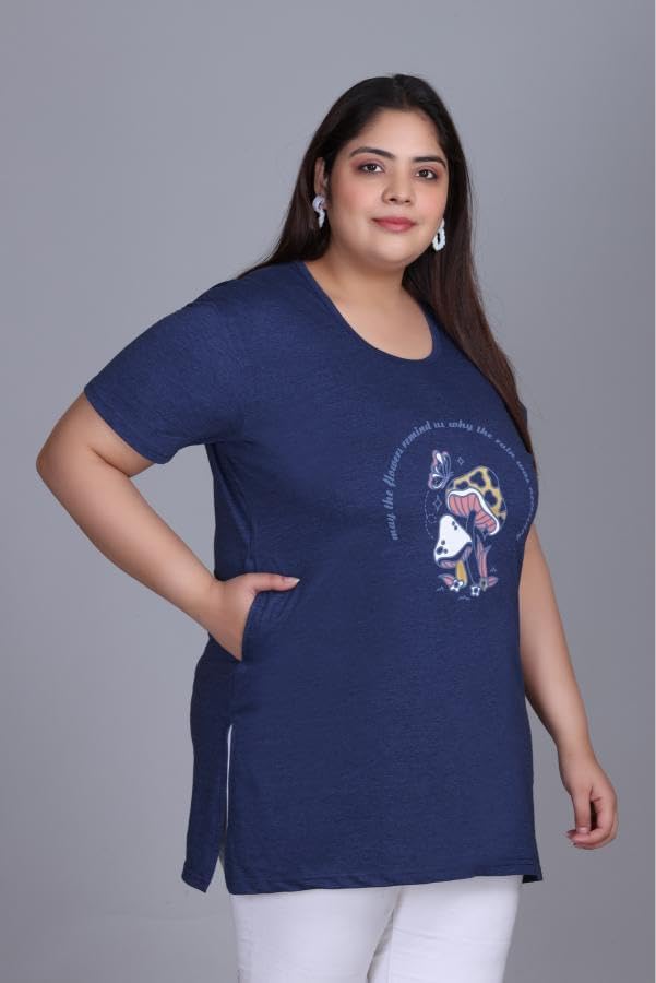 Image of In Love Women's Plus Size Longline T-Shirt with Side Pocket, 3 /4 Sleeve, Crew Neck