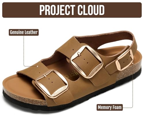 Image of Project Cloud 100% Genuine Leather Beach Sandals for Women 2026 with Lightweight & Comfortable Slides for Women - Non Slip with Memory Foam Slingback Womens Sandals 2026 (Garda)