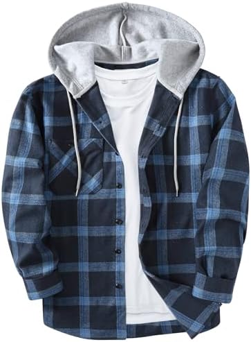 ZITY Men's Flannel Hoodie Shirts Casual Button Down Plaid Shirt J...
