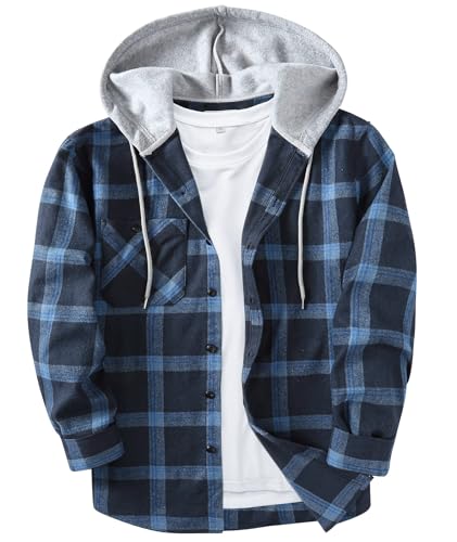 ZITY Men's Flannel Hoodie Shirts Casual Button Down...