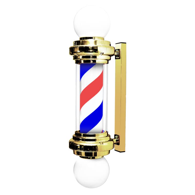 QIByING Barber Pole, 75cm LED Barber Pole Lamp for Beauty, Hair Salon, Barber Shop, Waterproof Wall Mounted Rotating & Illuminated LED Strips Lamp,gold,red blue white