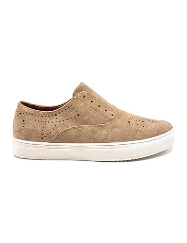 Image of Mens Beige Suede Sports Sneaker Brogue Details [EL0951-BEIGE-45]