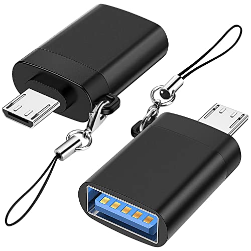 Adapter Micro USB na USB 3.0 (2 Szt.) ze Smyczą, Seminer Micro USB Męski na USB-A żeński Adapter OTG Kompatybilny z Samsung S7 S6, Mikrourządzeniami OTG, Dyskiem Flash, Klawiaturą (Czarny)