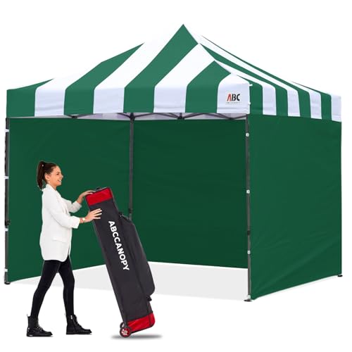 Image of ABCCANOPY Heavy Duty Easy Pop up Canopy Tent with Sidewalls 10x10,Strip Forest Green