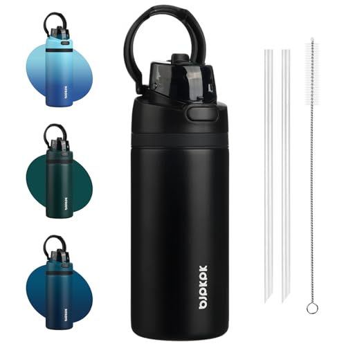 Image of BJPKPK 17oz Insulated Water Bottle with Straw Lid & Handle, Stainless Steel | Leak-Proof 2-in-1 Straw & Spout Lid, BPA-Free Vacuum Insulated Bottle Fits Cup Holders for Gym, Office, Travel & Outdoor