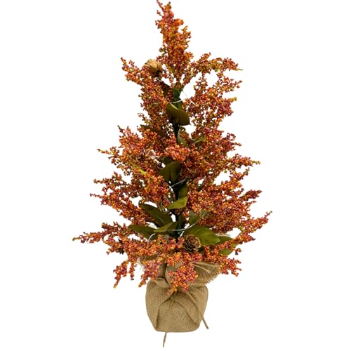 Svndlyn Arbre de table lumineux avec minuteur, baies jaunes, 20 lumières LED et base en toile de jute, centre de table pour Thanksgiving, récolte, fête...