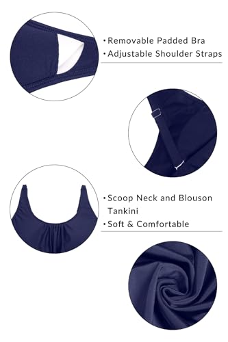 Image of Yonique Two Piece Tankini Swimsuits for Women Blouson Bathing Suits Modest Swimwear
