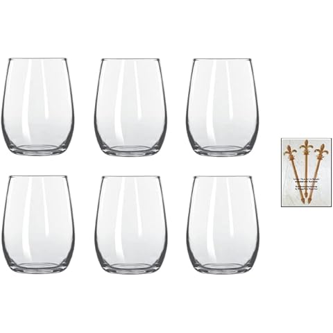 Libbey Stemless 6 Ounce Wine Taster / Mini / Sample Glass 260, Set of 6 w/ FDL Party Picks Cover