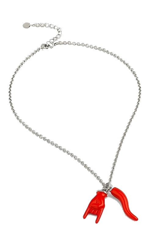 OUTLETISSIMO® Collana Portafortuna Uomo Donna con Corno Rosso e Mano Cornuto - Ciondolo Amuleto Anti Sfortuna - Regalo Portafortuna ET255