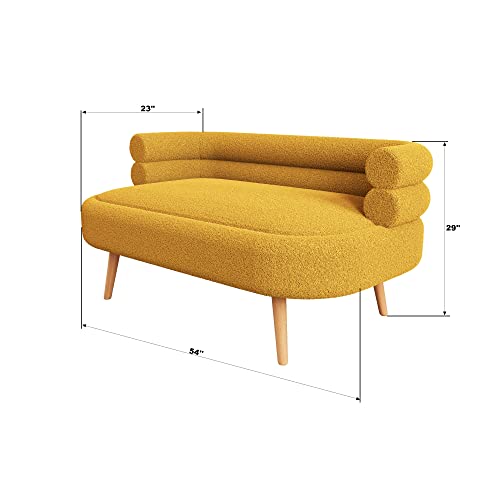 2 Seater Sofa, 52.7'' Modern Teddy Fleece Loveseat Sofa, Leisure Sofa Accent Chair Upholstered Tufted Loveseat Sofa For Living Room Bedroom Office (Yellow) #TOP1