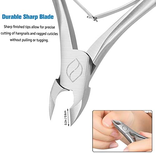 FERYES Cuticle Nippers 1/2 Jaw - Professional Stainless Steel Cuticle Trimmer Scissors and Double Springs Nail Clipper Cutter Remover Pedicure Manicure Tool,FL-N300,Silver