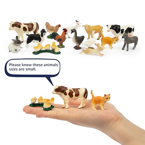 Toymany 14PCS 0.6-2.5" Tiny Farm Animal Figures Toy, Detailed Texture Farm Figurines Cake Topper, Easter Christmas Birthday Gift School Project for Kids Children Toddlers