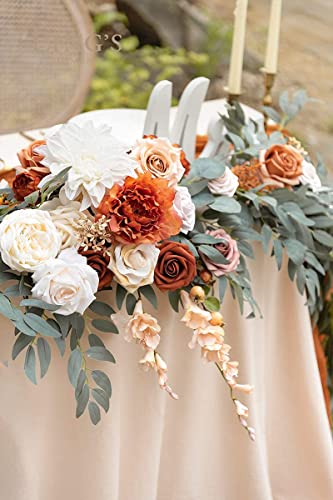 Ling's Moment 9Ft Eucalyptus And Willow Leaf Garland With White Flower, Handcrafted Wedding Sweetheart Table Centerpieces Head Table Decor Arch Backdrop Decorations For Wedding | Terracotta #TOP4