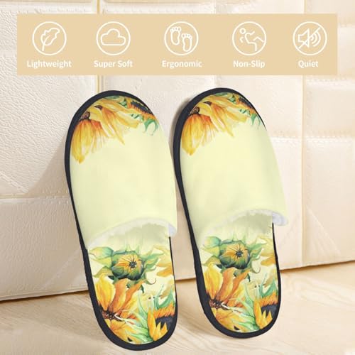 Sunflowers On A Yellow Background Print House Slippers For Women And Men,Soft Slippers With Memory Foam,Non-Slip Indoor Home Shoes2