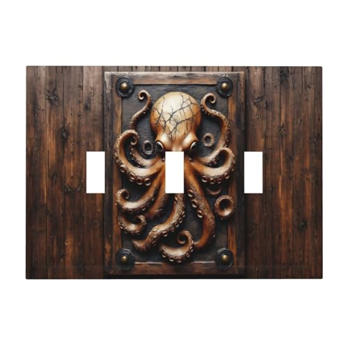 Decorative Light Switch Cover Plate Vintage Octopus 3 Gang Wall Plate Oversized Triple Toggle Switch Cover Plate Jumbo Faceplate for Bedroom Home Decor