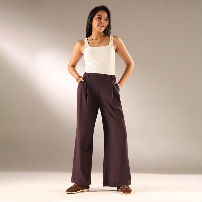 Image of BlissClub Womens Cloud Korean Pants, High-Rise fit, Wide-Leg Silhouette, Soft-Handfeel, All-Day Comfort, Citywear
