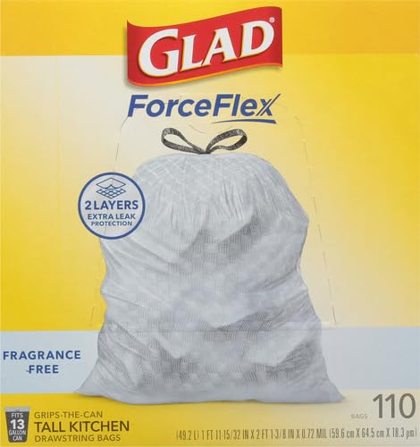 Image of Glad ForceFlex Tall Kitchen Drawstring Trash Bags,13 Gal,Fragrance Free,110 Ct (Package May Vary),(Pack of 3)