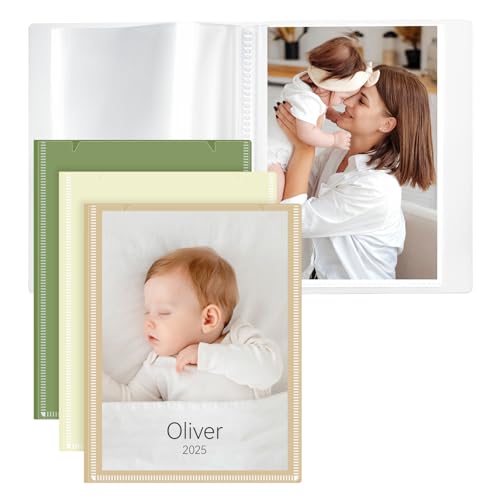Vienrose Petit Album Photo 10x15 cm – Set de 3 Albums Pochette Couverture Personnalisable – Vert + Orange + Beige – 26 Pages Soit 52 Photos