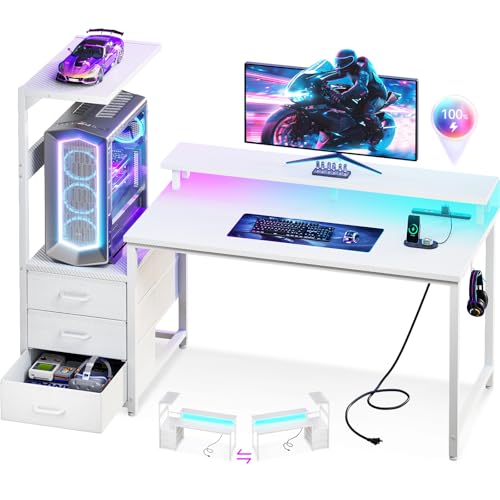 AODK ゲーミングデスク パソコンデスク コンセント&LED付き 幅130cm Amazon | AODK ゲーミングデスク パソコンデスク コンセント&LED付き