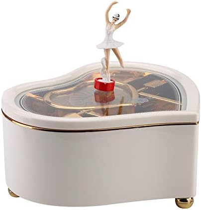 Yosoo Heart Shape Dancing Ballerina Music Box PLastic Jewellery Box Carousel Hand Crank Music Box Mechanism Gift for Valentine's Day