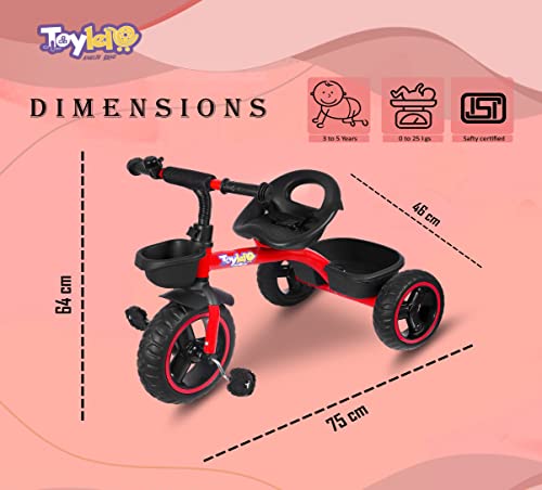 Image of Tricycle for Kids | 3-Wheel Baby Bike | Safety Harness, Storage Basket | Toddler Trike for Boys & Girls, First Bike for Kids (Red)