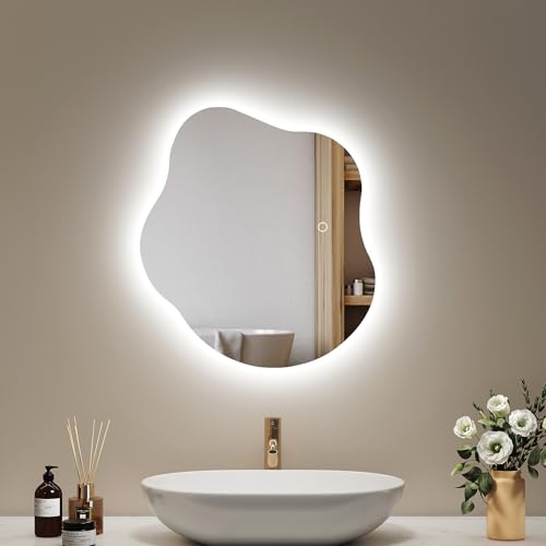 EMKE Badspiegel mit Beleuchtung 50 x 45 cm Asymmetrischer Spiegel mit...