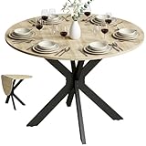 HOMCOM Table à Manger Pliante pour 2 à 6 Personnes, Table de Cuisine Ronde avec Plateau Rabattable et Pieds croisés en Acier, pour Petits espaces, Salle à Manger, Ø110 x 76 cm, Bois Naturel
