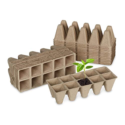 Relaxdays Anzuchttöpfe 24er Set, Anzuchtplatten für 240 Setzlinge, Papier, biologisch abbaubar, HBT: 5,5x22x8,5cm, natur