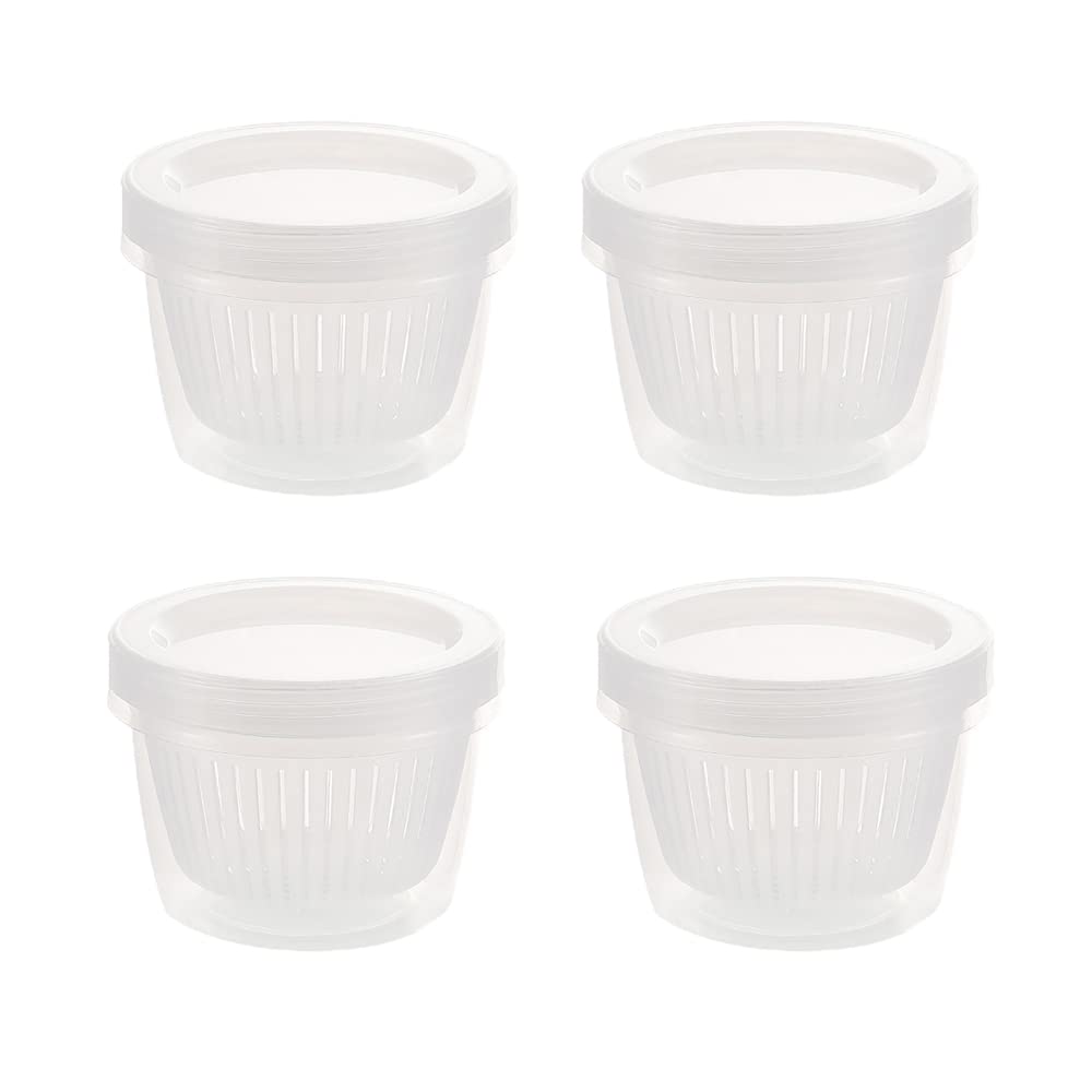 4 Pack Onion Keeper Onion Saver Storage Container 2 Layer with Strainer Odor-Free 0.5L Holder Organizer for Refrigerator Chopped Ginger Garlic Fridge Berry Blueberries Tomato Avocado Lemon