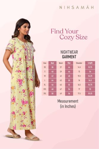 Image of NIHSAMAH Cotton Nighty for Women with Pocket, Premium Printed Long Nighty | Comfortable & Fancy Sleepwear /Nightwear