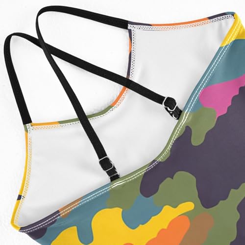 Bolaz Girls Swimsuits One-Piece Bathing Suits Summer Beach Swimwear for 3-10 Years Old-Yellow Purple Blue Camouflage Pattern4