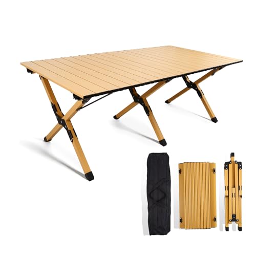 rollingsurfer Folding Camping Table, Lightweight Roll-Up Table Aluminum Low Portable Picnic Table with Carrying Bag for Outdoor, Beach, Picnic, Backyards, BBQ and Party, 45.2''D x 23.6''W x 17.3''H