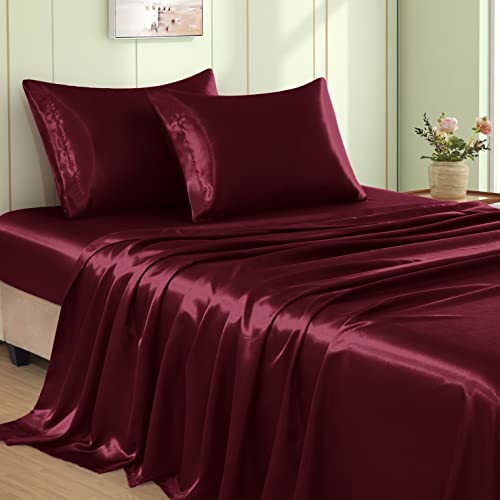 VACVELT Juego de sábanas de satén de 3 piezas, tamaño individual, 15 pulgadas de profundidad, juego de sábanas de satén sedoso, juego de ropa de cama de satén suave refrescante y de lujo, 1 sábana