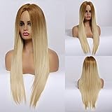 This wig features 2 tones, natural change from brown to blonde, this stylish design creates a very realistic wigs for women, feeling like your own hair. Natural simulation scalp design, breathable and elastic rose net cap, velvet lined ear tabs, add not only reality but also comfort and coolness when wearing