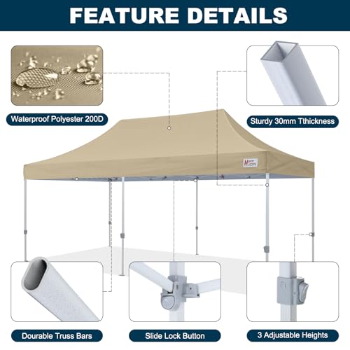 Image of MASTERCANOPY 10x20 Heavy Duty Pop Up Canopy Tent with Roller Bag(Beige)