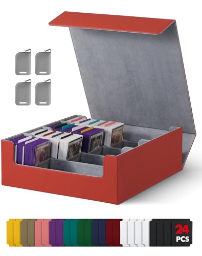 UAONO Kartenaufbewahrungsbox für Trading Cards, 2400+ MTG Commander Deck Box mit 24pcs bunten Teilern, Kartenetui passend für Magic TCG PTCG Spielkarten(Rot)
