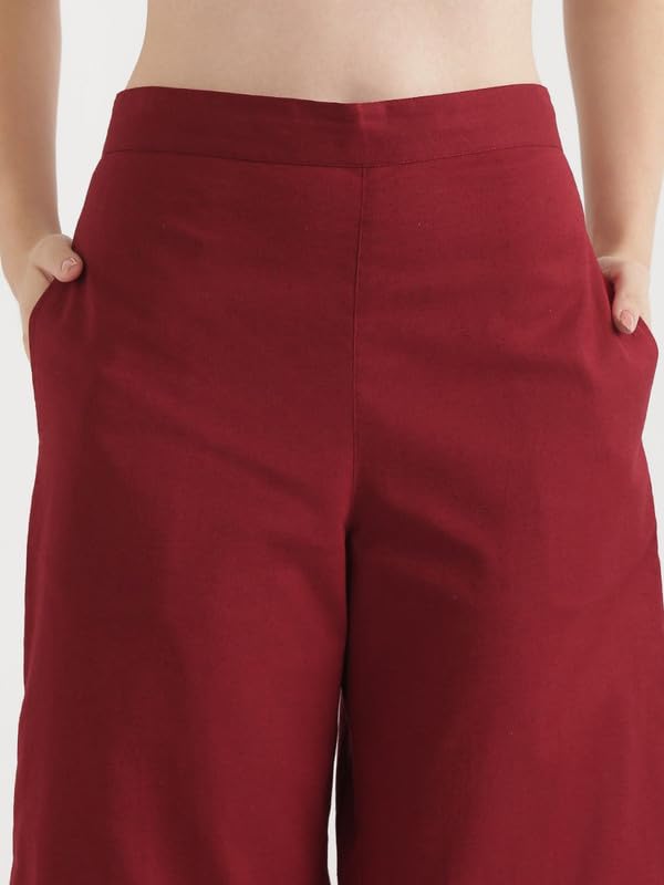 Image of SAADAA Women's Relaxed Fit Mid Rise Airy Linen Wide Leg Pants, High Waist Trousers for Formal, Casual & Office Wear