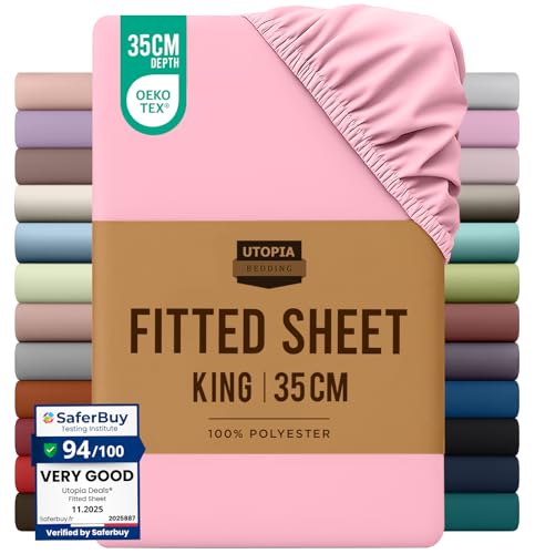 Utopia Bedding King Size Fitted Sheet, Pink, Deep Pocket 35cm (14")