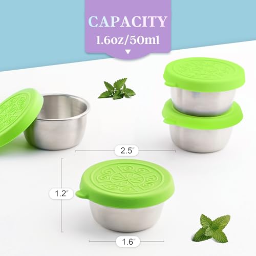 Image of Qukaka 1.6 oz Stainless Steel Salad Dressing Containers with Lids, 6 Pack