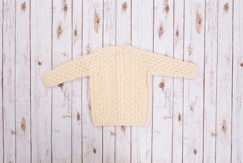 Image of SAOL Aran Cardigan for Kids: 100% Merino Wool, Crew Neck, and Button Front - Made in Ireland