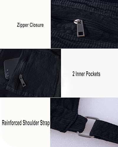 Image of 2026 Corduroy Tote Bag with Zipper Large Casual Handbags Shoulder Purse for Women