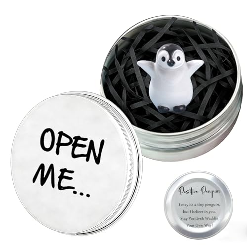 PHIOMUUE Positive Penguin Good Luck Gift in a Tin - Mini Penguin Figurine with Open Me Box Spiritual & Emotional Support Gift for Women Romantic Penguin Gifts for Him or Valentines Day