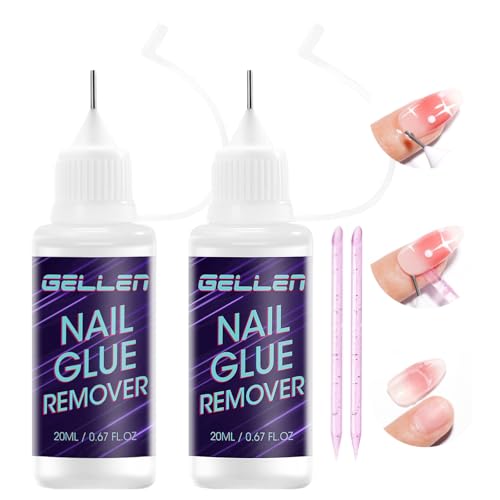 Image of Gellen 2 Pcs Pinpoint Nail Glue Remover for Press ons, Non Acetone Gentle Glue Remover, Multi-Functional Remover for Nail Tips, Quick & Easy Gel Nails Off
